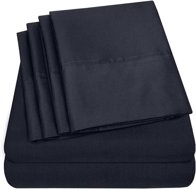 Sweet Home Collection 6 Piece 1500 Supreme Collection Brushed Microfiber Deep Pocket Sheet Set-2 Extra Pillow Cases, Great Value, Rv Short Queen, Navy