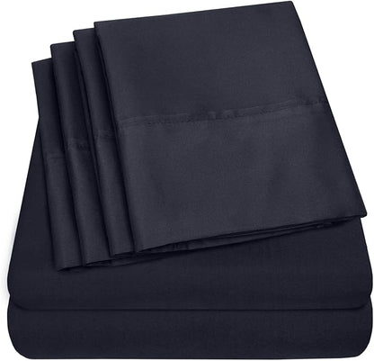 Sweet Home Collection 6 Piece 1500 Supreme Collection Brushed Microfiber Deep Pocket Sheet Set-2 Extra Pillow Cases, Great Value, Split King, Navy