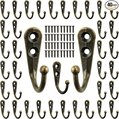 POZEAN 40 Pack Wall Hooks for Hanging, Heavy Duty Small Coat Hooks Wall Mounted for Living Room, Bathroom, Kitchen, Bedroom for Key, Cup, Bag, Hat, Scarf, and More (Bronze)