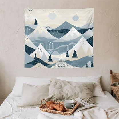 MaSiledy Snow Mountain Scandinavian Winter Tapestry As Wall Art Xmas Merry Christmas Tapestries for Bedroom Aesthetic Landscape Tapestry Wall Art Decor for Bedroom Living Room Dorm 50"x60"