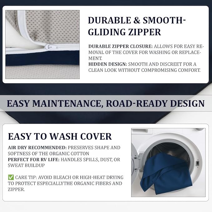 Foamma 2" x 28" x 72" Water Resistant Gel Memory Foam RV Bunk Mattress, Firm High Density Foam Base, Comfortable and Durable Polyester Cover, Truck, Camper, Travel Trailer, Made in USA!