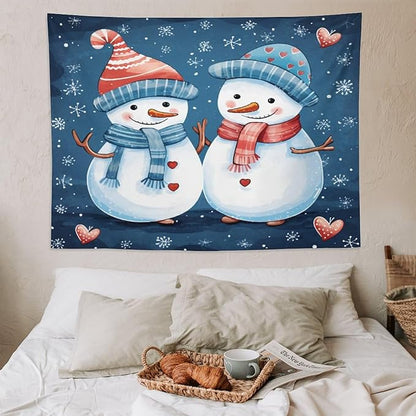 MaSiledy Tapestry Snowman Couple Tapestries for Bedroom Aesthetic Christmas Cute Snowman Tapestry As Wall Art Wall Hanging Decor for Bedroom Landscape 60"x80" Xmas Wall Hanging Polyester Tapestries