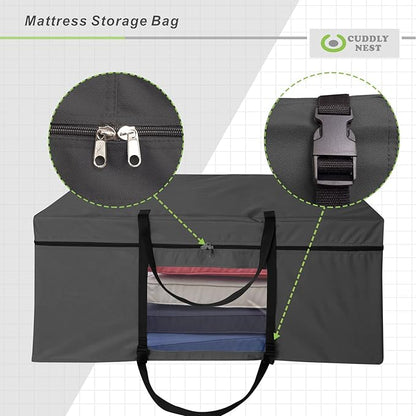 Cuddly Nest Folding Mattress Storage Bag - Heavy Duty Carry Case for Tri-Fold Guest Bed (Fits 4" Twin & Twin XL Mattress,Black)