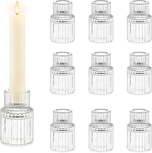 Candle Holder Glass Candlestick Holders: Hewory 10PCS Clear Taper Candle Holders Bulk for Table Centerpiece, Glass Candle Holder Candle Stick Holder Decor for Christmas Wedding Party Bridal Showers