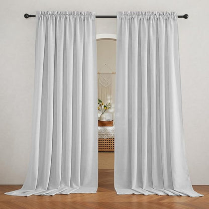 RYB HOME Semi Sheer Curtains for Living Room Bedroom, Vertical Soft 102 inches Long Window Treatments Machine Washable Light Filtering Drapes, W 52 x L 102 inches, Dove Grey, 2 Panels
