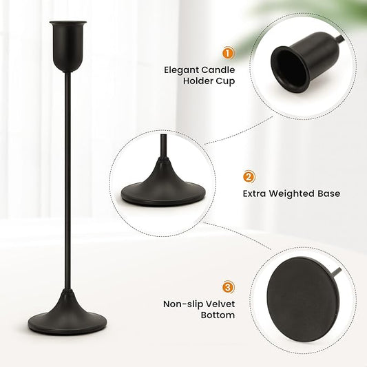 Candle Holder - 3 PCS Candlestick Holders - Vintage Candle Stick Holder - Modern Decorative Centerpiece - Cozy Atmosphere Gift for Home Decor, Wedding, Halloween Party - Black Taper