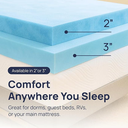Sure2Sleep Gel Swirl Memory Foam Mattress Topper - 3 Inch, Pressure Relieving, Cooling Comfort - Made in The USA & CertiPUR-US Certified - Softens Firm Beds and Extends Mattress Life - Queen Size