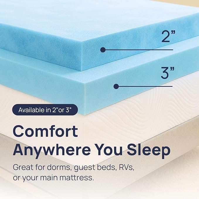 Sure2Sleep Gel Swirl Memory Foam Mattress Topper - 3 Inch, Pressure Relieving, Cooling Comfort - Made in The USA & CertiPUR-US Certified - Softens Firm Beds and Extends Mattress Life - Twin Size