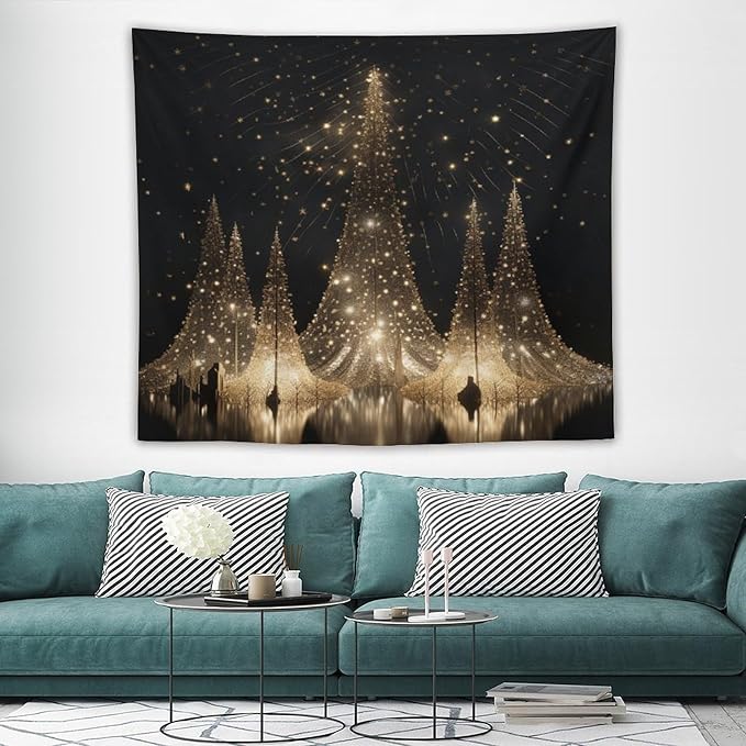 MaSiledy Tapestries Silver Lighted Christmas Trees Tapestry Xmas Merry Christmas Tapestry for Bedroom Aesthetic Wall Hanging for Bedroom 50"x60" Holiday Scene Banner for Winter Christmas Party