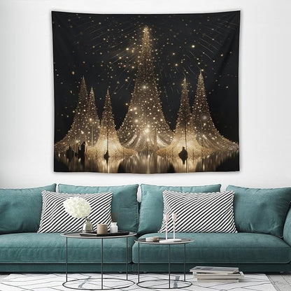 MaSiledy Tapestries Silver Lighted Christmas Trees Tapestry Xmas Merry Christmas Tapestry for Bedroom Aesthetic Wall Hanging for Bedroom 50"x60" Holiday Scene Banner for Winter Christmas Party