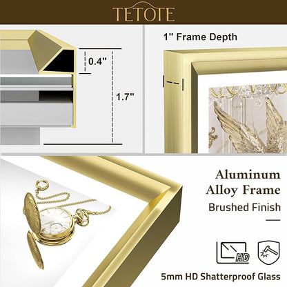 TETOTE Gold LED Bathroom Mirror with Lights 42x36 Front & Back Light Vanity Framed Mirror Baroque Anti Fog Dimmable White/Warm/Natural,CRI90+,Waterproof,Wall Mounted(Horizontal/Vertical)