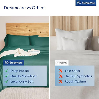 DREAMCARE King Size Sheets Set – 6 pcs Cooling Bed Sheets – up to 21” Deep Pocket King Sheet Set – 2500 Supreme Collection – Extra Soft 100% Brushed Microfiber Hotel Luxury with Side Pocket – E Green