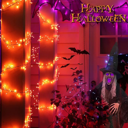 Halloween Fairy Lights Plug in, 10Feet 200 LEDs Firecracker String Lights with Remote, Cluster String Lights for Ceiling Bedroom Wreath Garland Window Bar Haunted Theme Halloween Decoration, Orange