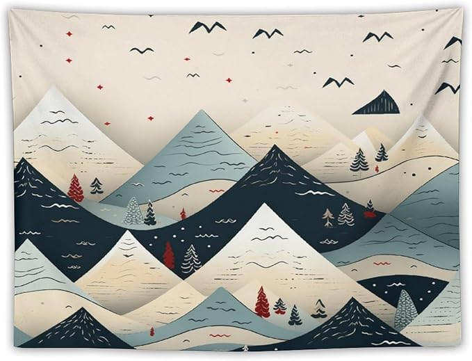 MaSiledy Tapestry Wall Hanging Snow Mountain Scandinavian Winter Tapestry Xmas Rustic Winter Holiday Tapestry Vintage Aesthetic Tapestries Home Decoration for Living Room Bedroom 30"x40"