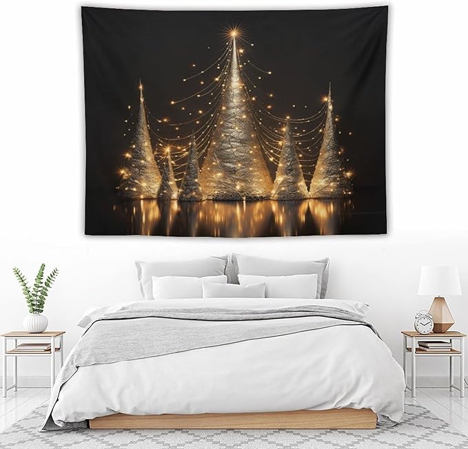 MaSiledy Wall Tapestries Silver Lighted Christmas Trees Tapestry Winter Christmas Tapestries for Bedroom Aesthetic Wall Hanging Decor Home Decoration for Bedroom Living Room Dorm 60"x80"
