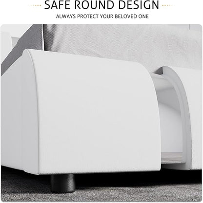 SHA CERLIN Queen Platform Bed Frame with Iron Pieces Decor and Adjustable Headboard/Deluxe Upholstered Modern Bed with Solid Wooden Slats Support/No Box Spring Needed, White