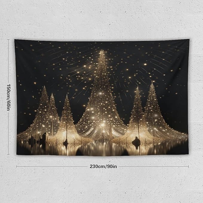 Tapestry Silver Lighted Christmas Trees Tapestries for Bedroom Aesthetic Watercolor Christmas Tree Wall Tapestry Bedroom Wall Decor Living Room Landscape 60"x90" Christmas Family Party
