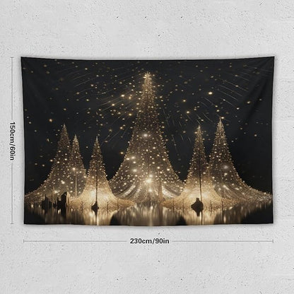 Tapestry Silver Lighted Christmas Trees Tapestries for Bedroom Aesthetic Watercolor Christmas Tree Wall Tapestry Bedroom Wall Decor Living Room Landscape 60"x90" Christmas Family Party