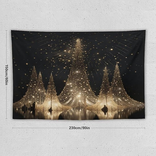 Tapestry Silver Lighted Christmas Trees Tapestries for Bedroom Aesthetic Watercolor Christmas Tree Wall Tapestry Bedroom Wall Decor Living Room Landscape 60"x90" Christmas Family Party