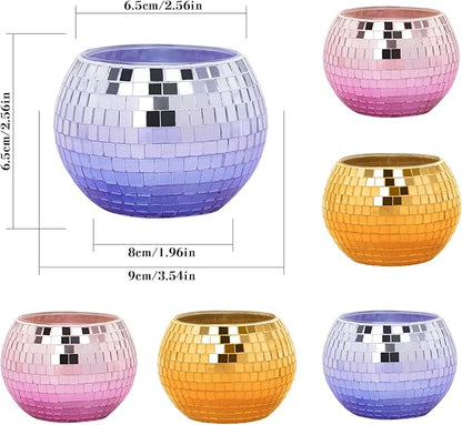 Tealight Candle Holder Set of 6, Grandient Mosaic Candle Holders Stained Glass Votive Candle Holder, Colorful Disco Ball Tealight Holder for Birthday Party, Weding Centerpieces, Home Decor