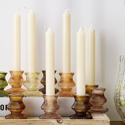 WDHODEC Glass Candlestick Holders 12PCS Taper Candle Holders for Table Centerpiece Vintage Colorful Candle Sticks for Wedding, Party and Birthday Table Decoration(Brown)