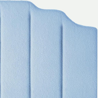 24KF Light Blue Teddy Fabric Tufted for Queen Upholstered Headboard, Modern Vertical Channel Design Full Headboard with Stepped Silhouette Top Edge,6026-Q-Teddy Light Blue