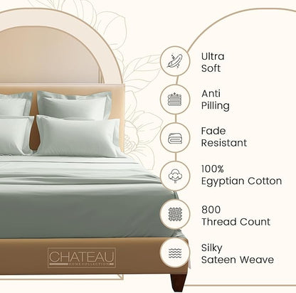 King Bed Sheets Deep Pocket King Sheet Set, 800 Thread Count Long Staple Fully Elasticated Egyptian Cotton Sheet & Pillowcase sets, Machine Wash No Pill Naturally Breathable Cotton Bedding- Mineral