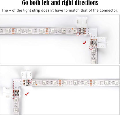 JACKYLED L Shape 8mm 4-Pin LED Strip Connectors 10-Pack Total 32pcs, Unwired Solderless LED Light Connectors for 8mm Wide 4-Pin Strip Lights - 8mm 4pin 10 Pack