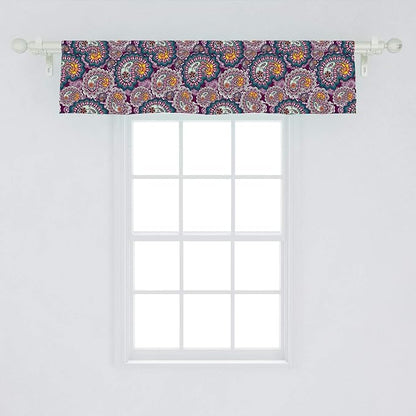 Lunarable Paisley Window Valance, Vibrant Colored Design with Lace Pattern Backdrop Vintage Lively, Curtain Valance for Kitchen Bedroom Decor with Rod Pocket, 54" X 12", Orange Teal