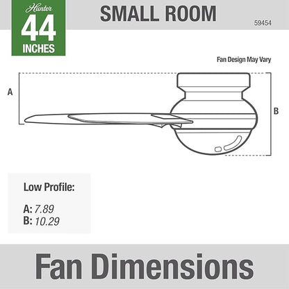 Hunter 44 inch Indoor Ceiling Fan with Light and Remote Control - For Bedroom or Living Room, Low Profile Mount, Modern Ceiling Fan with LED Light, Quiet, 3 Blades - Minimus 59454, Brushed Nickel