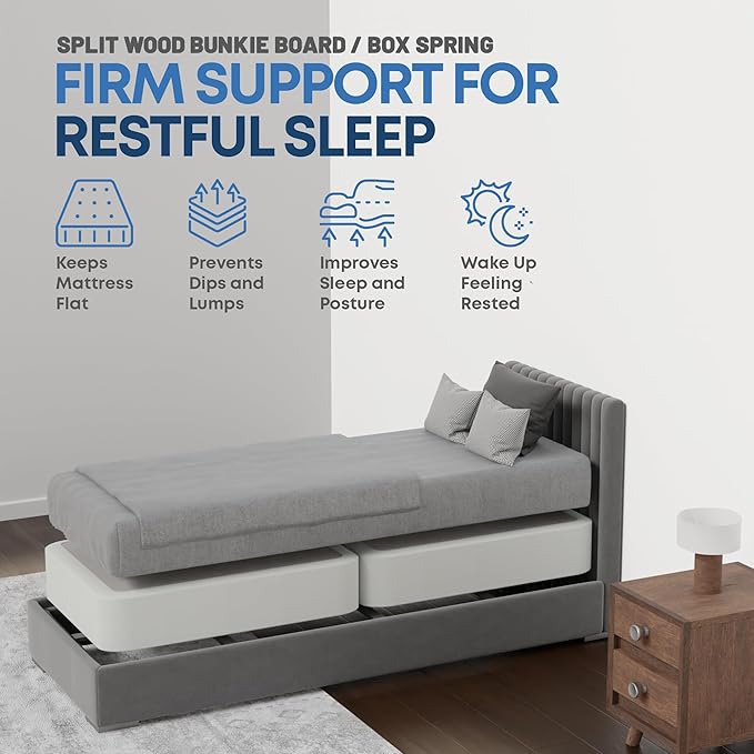 Nutan Inch Sturdy Box Spring for Mattress Support-Durable and Fully Assembled, Natural Wood Twin XL, White, 8" Foundation