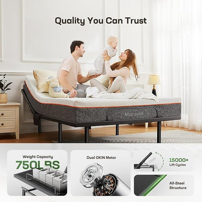 Marsail MS01-1 Full Adjustable Bed Base with Massage, 4 Ports USB A&C Adjustable Bed Frame with Under-Bed Nightlight, 3 Minutes Fast Assembly, Wireless Control Adjustable Bed with 4 Height Options