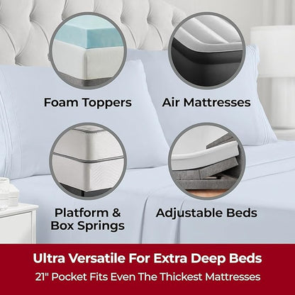 Mellanni Extra Deep California King Sheets - 4 PC Iconic Collection Bedding - Luxury, Ultra Soft, Cooling Bed Sheets - Wrinkle, Fade, Stain Resistant (Cal King, Blue Hydrangea)