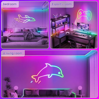 100FTNeon Rope Lights,Flexible Led Rope Lights Control with App/Remote,Multiple Modes Rope Lights,IP65 Outdoor RGB Led Neons Light Waterproof
