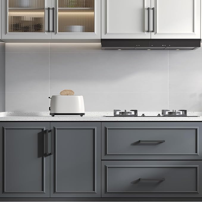 goldenwarm 45 Pack 11-1/3 Inch Black Cabinet Handles Matte Black Drawer Pulls Stainless Steel Cabinets Hardware Square Bar Modern for Kitchen Bathroom Cupboard