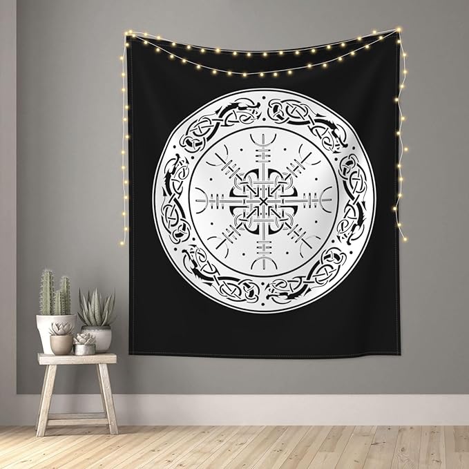 CRJSNYEAG Viking Scandinavian Dragons and Aegishjalmur Home Bedroom Living Room Office Decor Tapestry 60x51in