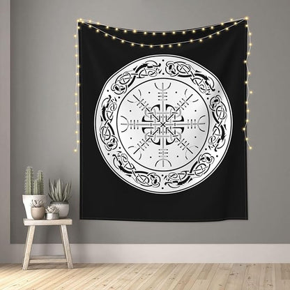 CRJSNYEAG Viking Scandinavian Dragons and Aegishjalmur Home Bedroom Living Room Office Decor Tapestry 60x51in