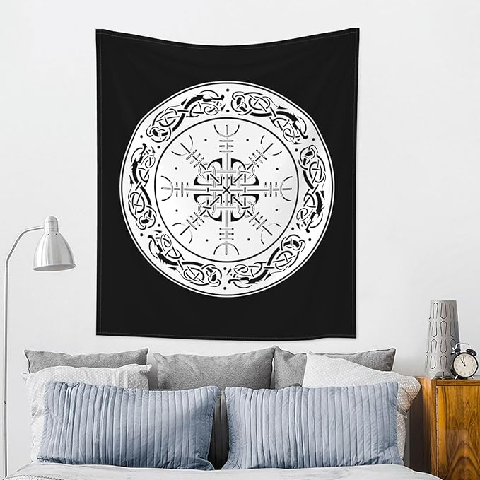 CRJSNYEAG Viking Scandinavian Dragons and Aegishjalmur Home Bedroom Living Room Office Decor Tapestry 60x51in