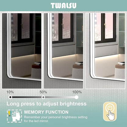 40x28 Inch LED Bathroom Mirror with Lights, Black Metal Framed LED Mirror for Bathroom, 3 Colors and Stepless Dimmable Wall Mounted Lighted Bathroom Vanity Mirror, Anti-Fog, Memory