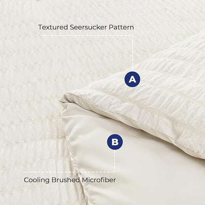 HYMOKEGE Ivory Twin Comforter Set Seersucker 5 Pieces, All Season Luxury Bed in a Bag for Bedroom, Bedding Set with Comforters, Sheets, Pillowcase & Shams