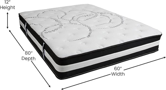 Flash Furniture Capri Comfortable Sleep 12" Hybrid Pocket Spring and Foam Mattress, Foam Pocket Spring Hybrid Mattress for Pressure Relief, Queen