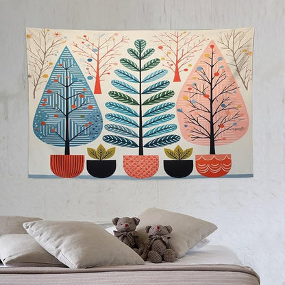 MaSiledy Shabby Chic Trees Tapestries Rustic Autumn Tapestry Vintage Aesthetic Tapestries Landscape Tapestry for Bedroom Aesthetic Home Decor 40"x60" Holiday Scene Banner for Winter Christmas Party