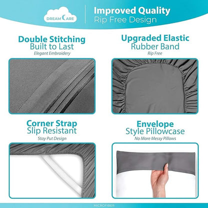 DREAMCARE King Size Sheets Set – 6 pcs Cooling Bed Sheets – up to 15” Deep Pocket King Sheet Set – 2500 Supreme Collection – Extra Soft 100% Brushed Microfiber Hotel Luxury with Side Pocket – Gray