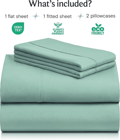 LuxClub 4 PC Full Sheet Set, Breathable Luxury Bed Sheets, Deep Pockets Wrinkle Free Cooling Bed Sheets Machine Washable Hotel Bedding Silky Soft - Light Teal Full