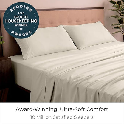 Mellanni California King Sheets Set - 4 PC Iconic Collection Bedding - Hotel Luxury, Extra Soft, Cooling Bed Sheets - Wrinkle, Fade, Stain Resistant (Cal King, Golden Ivory)