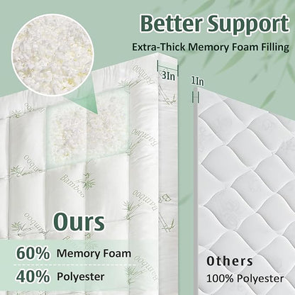 DOWNCOOL 3 Inch Memory Foam Mattress Topper Full – Cooling Pillow Top Mattress Topper for Back Pain Relief, with Bamboo Viscose Air Layer, 1700 GSM Fill, Deep Pocket Fits 8–21 Inch