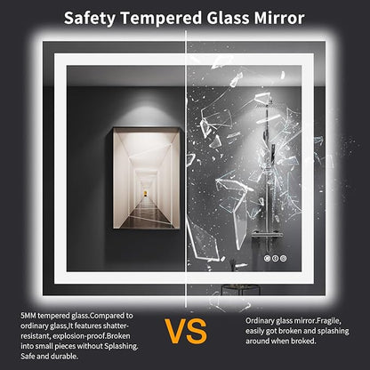 LOAAO 40"X36" LED Bathroom Mirror with Lights, Anti-Fog, Dimmable, Backlit + Front Lit, Lighted Bathroom Vanity Mirror for Wall, Memory Function, Tempered Glass, Shatter-Proof, ETL Listed