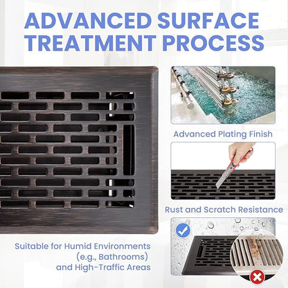 4x10 Inches Heavy Duty Walkable Floor Register - Easy Adjust Air Supply Lever Decorative Floor Vent Covers - Boston Design Vent Covers for Home - Oil Rubbed Bronze