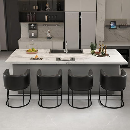 Modern Counter Height PU Leather Upholstered Bar Stools Set of 4, 24" Kitchen Counter Island Stools Bar Chairs with Black Metal Frame, Black