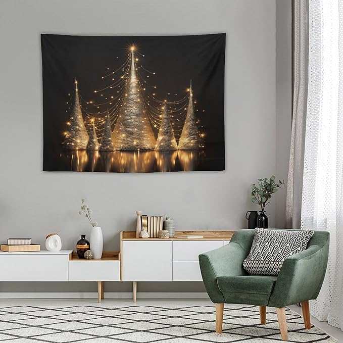 Tapestry As Wall Art Silver Lighted Christmas Trees Tapestry Vintage Christmas Tapestry for Bedroom Aesthetic Wall Art Decor for Bedroom Living Room Dorm 30"x40" Christmas Family Party